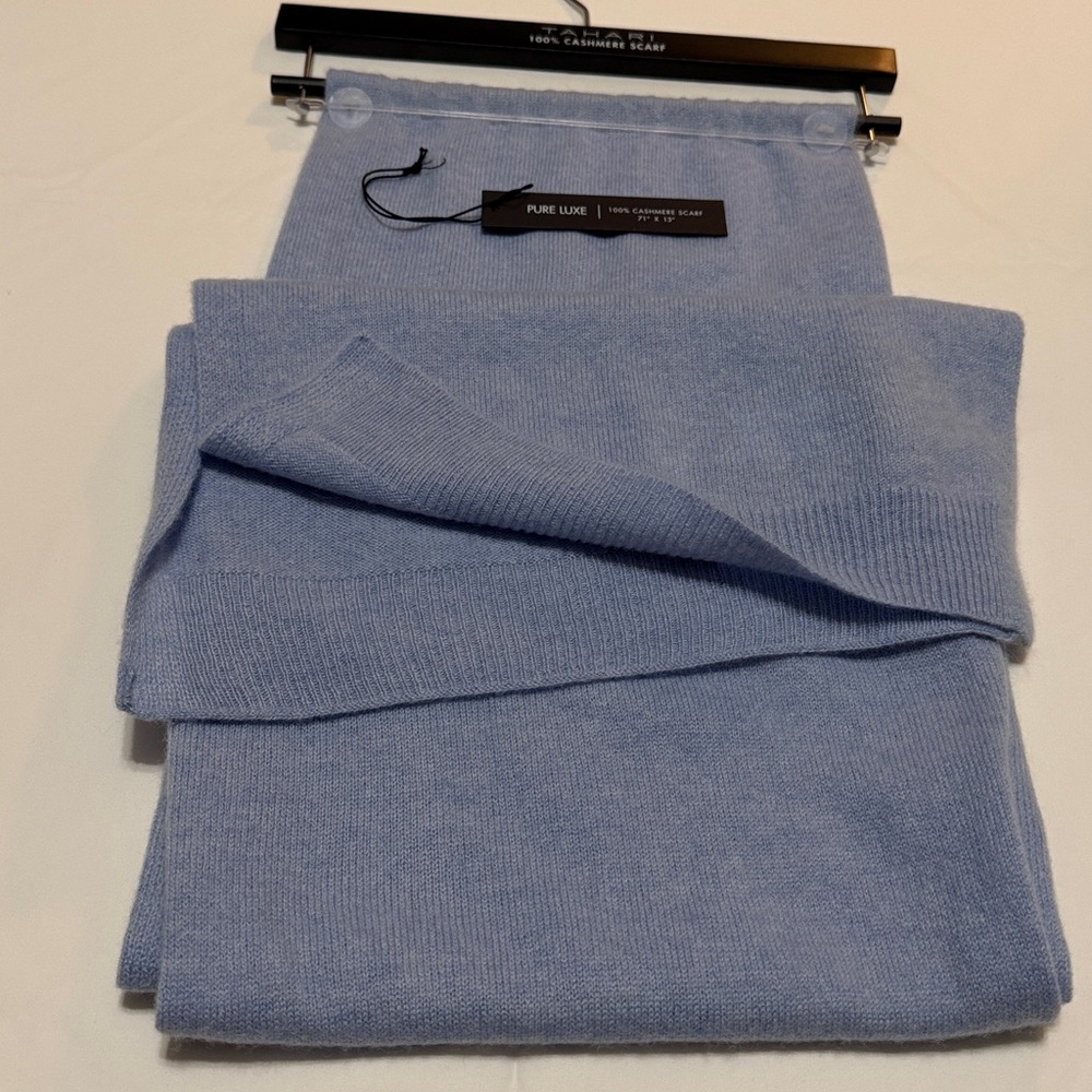 Tahari 2-ply 100% Cashmere Scarf Blue 71”x13” NWT